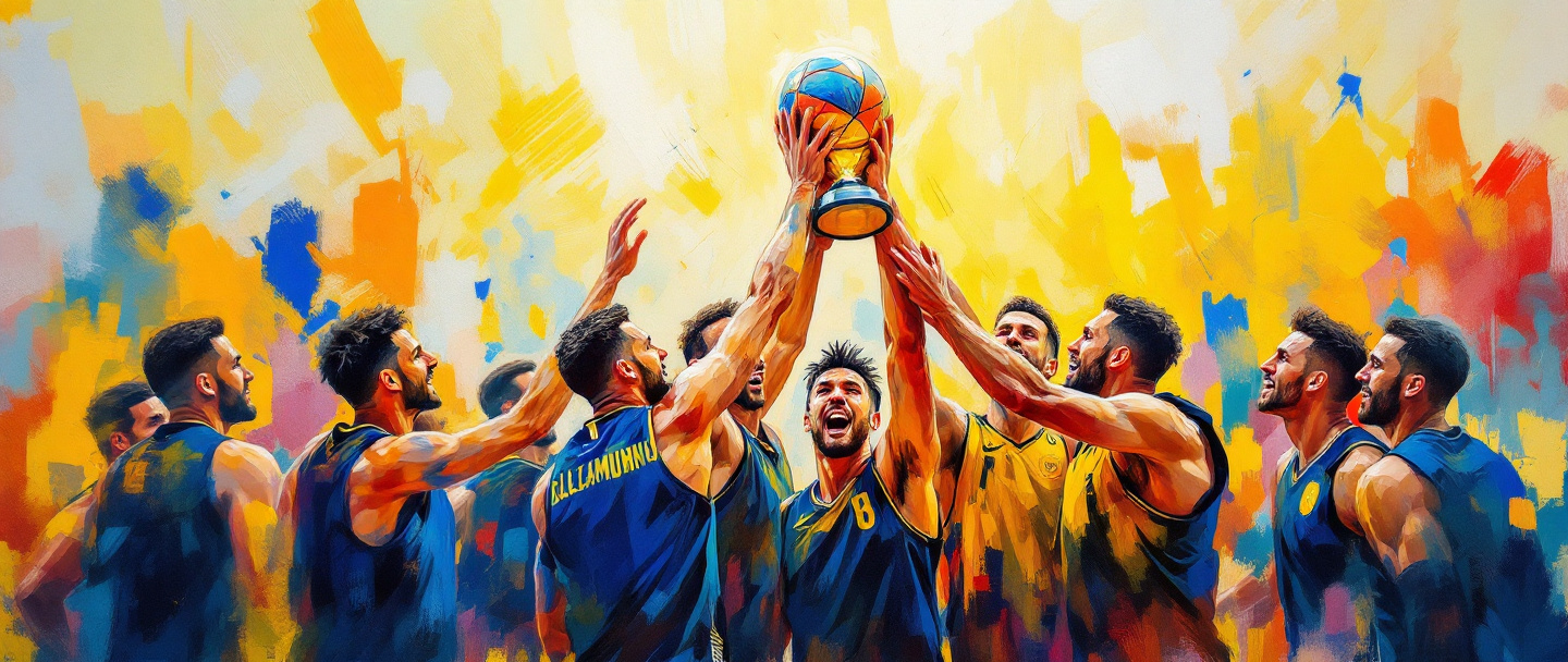 Deutsche Basketball-Nationalmannschaft feiert den Sieg mit dem Europa- und WM-Titel.